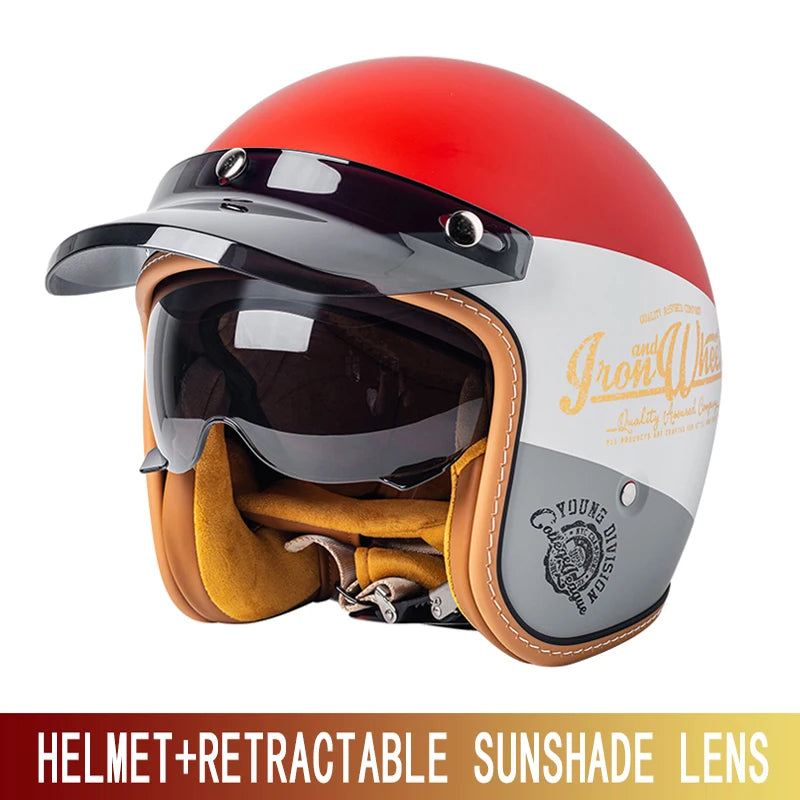 New retro cruise motorcycle helmet for men and women yellow three-quarters helmet 3/4 motorcycle half helmet with sun-shading wi