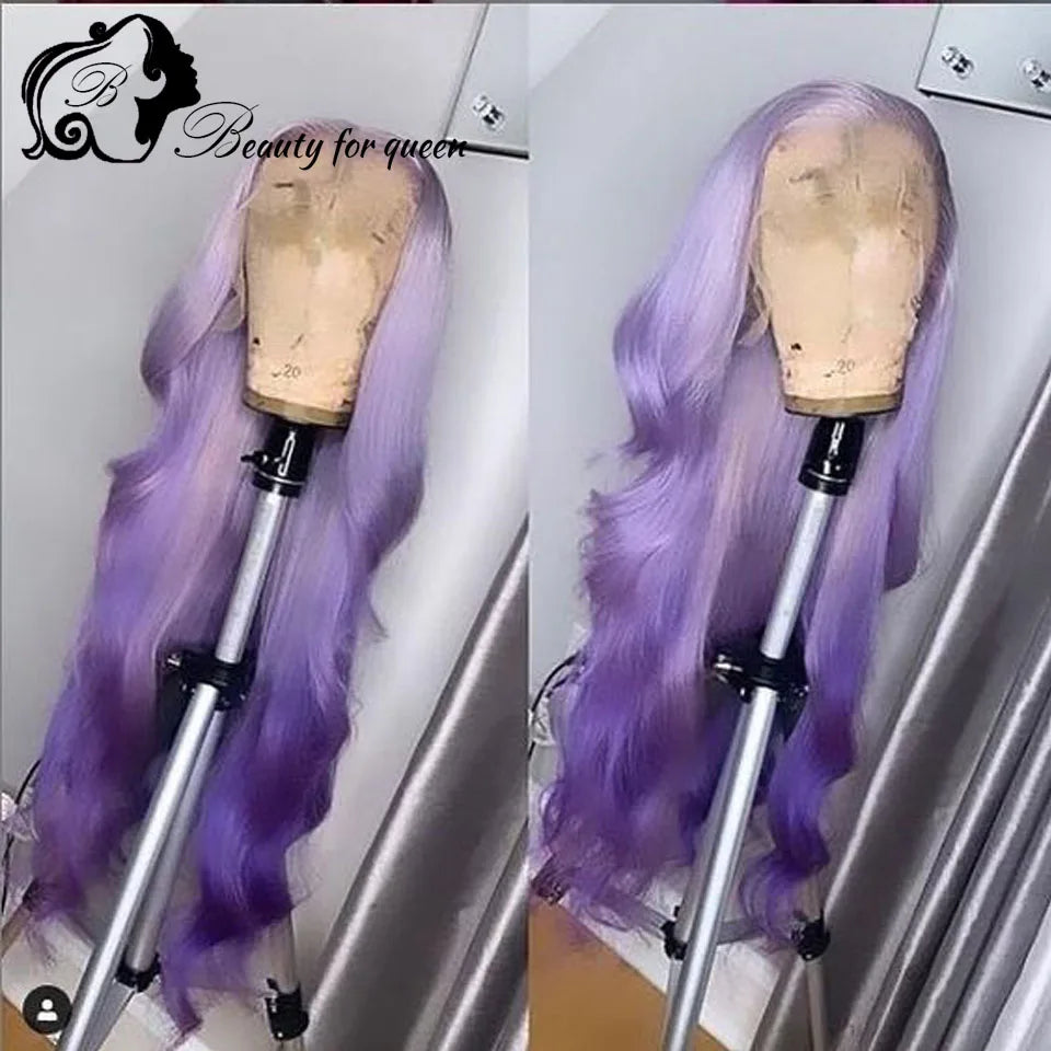 Purple Body Wave HD 13x4 Lace Frontal Wigs For Women Colored Long Straight Glueless Wig Human Hair Ready To Wear 180% Density