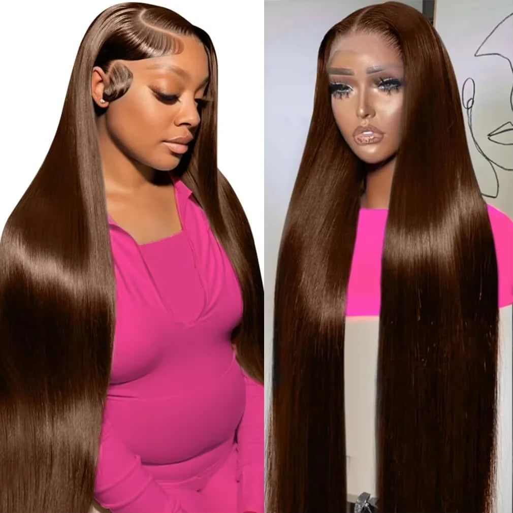 13x6 13x4 HD Lace Frontal Wig Straight Chocolate Brown Lace Front Human Hair Wig 220 Density Brazilian Human Hair Wigs For Women