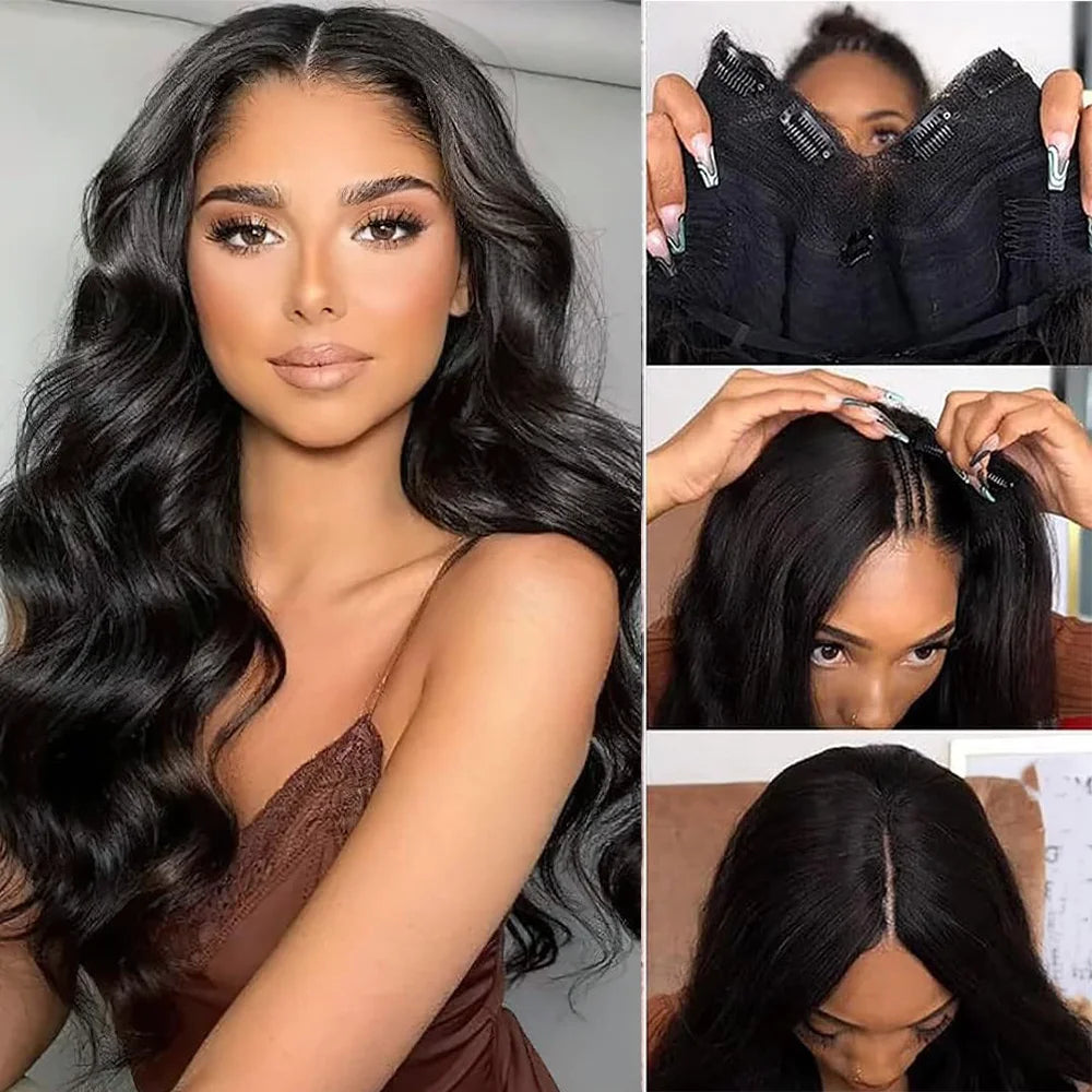 200 Density V Part Wig Human Hair Body Wave With Drawstring Wigs Real Scalp 16-32 Inches V Part Wig Fit For All Head Sizes