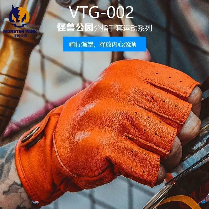 Vintage Motorcycle Fingerless Gloves Half Finger Motorcycle Gloves Leather Moto Guantes Cycling Biker Motocross Racing Gloves