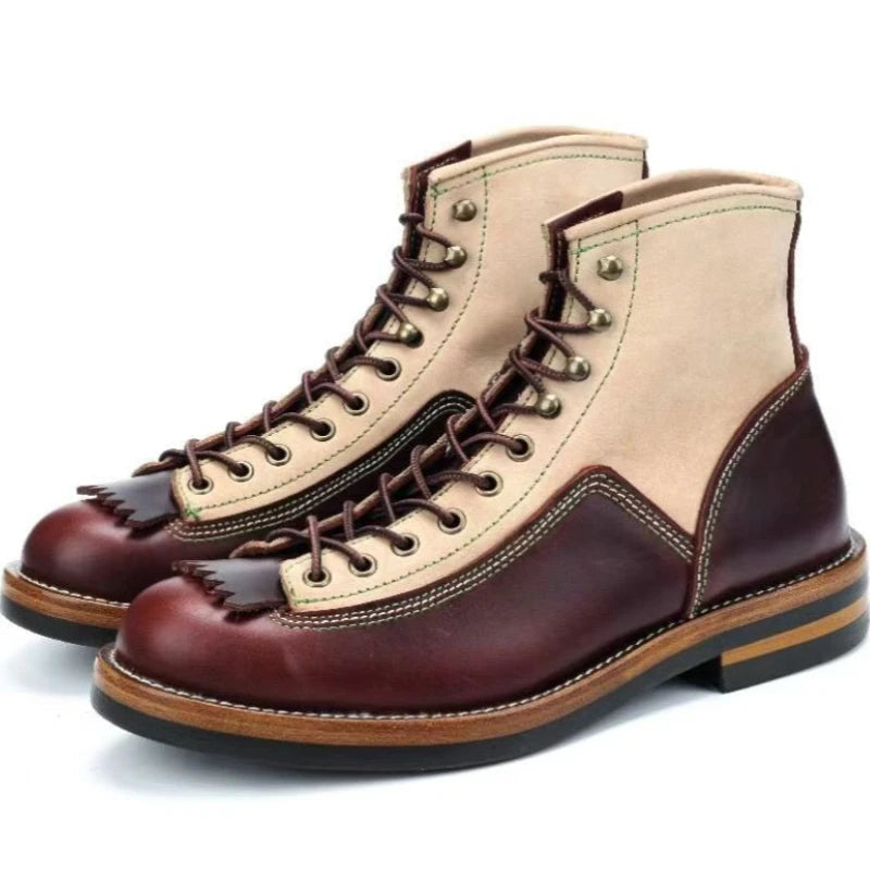 HOT New Arrival! Vintage Motorcycle Boots Casual Men Ankle Boots Cowhide Leather Shoes Wedge Tooling Desert Boots Moto Shoes