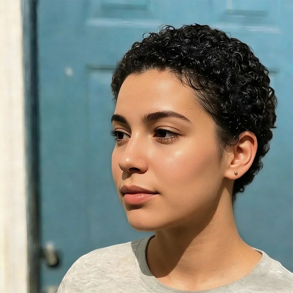 Brazilian Afro Kinky Curly Human Hair Wig Short Pixie Cut Full Machine-Made Wig for Women