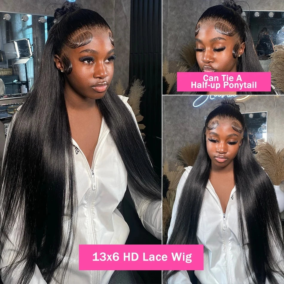 13x6 Bone Straight Real Human Hair Lace Front Wigs Brazilian Glueless 30 36 Inch Straight 13x4 HD Transparent Lace Frontal Wig