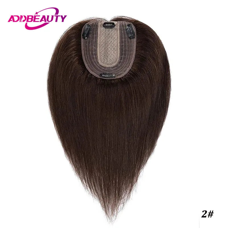 Women Topper Human Hair Straight Silk Top Human Hair Wigs Machine Made Clip in Remy Hair Toupee Silk Base Human Hair System Unit