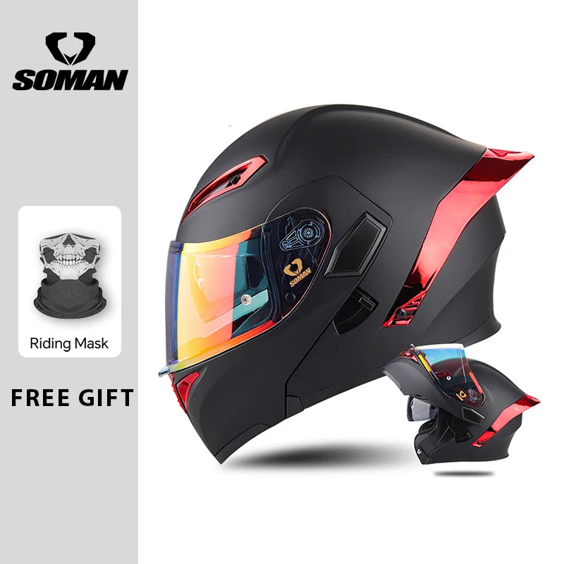 Unisex DOT Approved Dual Visor Flip Up Motorcycle Helmets Racing Full Face Helmet Double Lens Modular Riding Flip-up Helmet