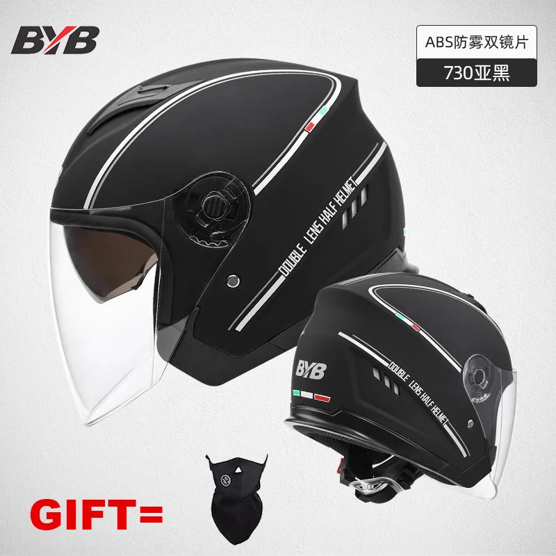 Free Gift Motorcycle Helmet Half Face DOT Motorbike Helmet Electric Safety Double Visor Dual  Lens Helmet Moto Casque For Adults
