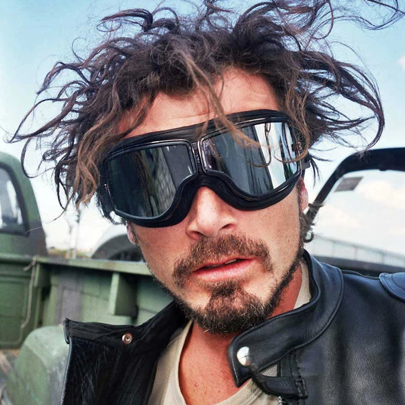 Motorcycle Helmet Glasses–Retro Windproof Sunglasses with Leather Frame–Lightweight Foldable&Universal Fit–Perfect for riding