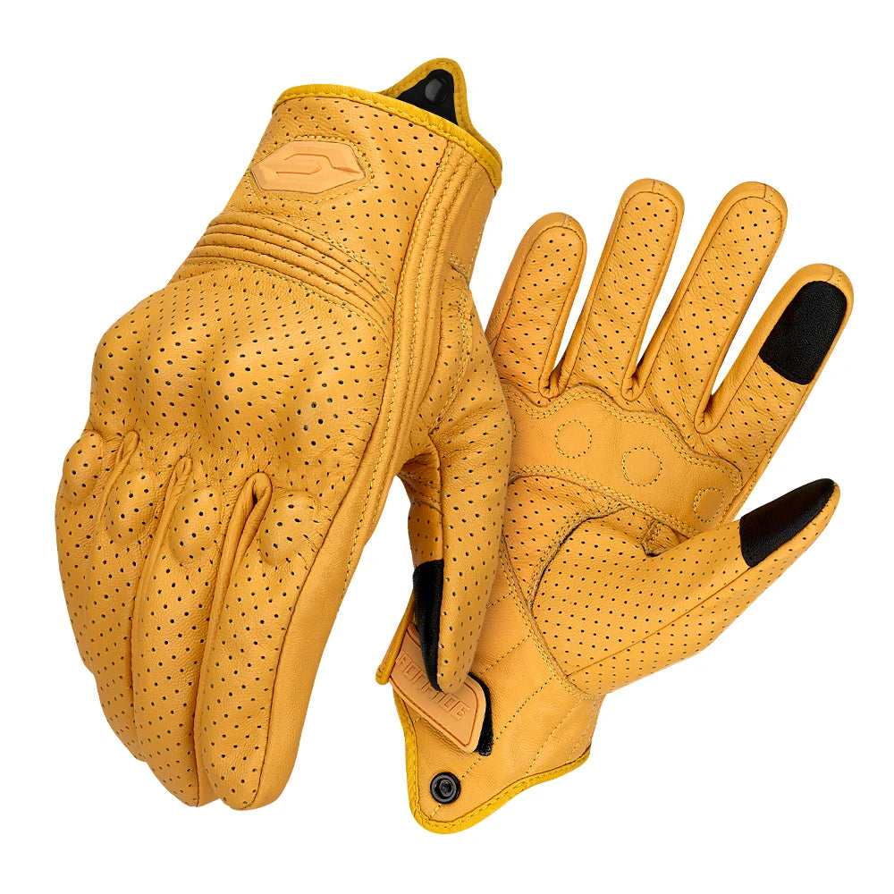 Motorcycle Gloves Summer Breathable Leather Motocross Gloves Men Retro Biker Cycling Gloves Touch Screen Motorbike Riding Gloves