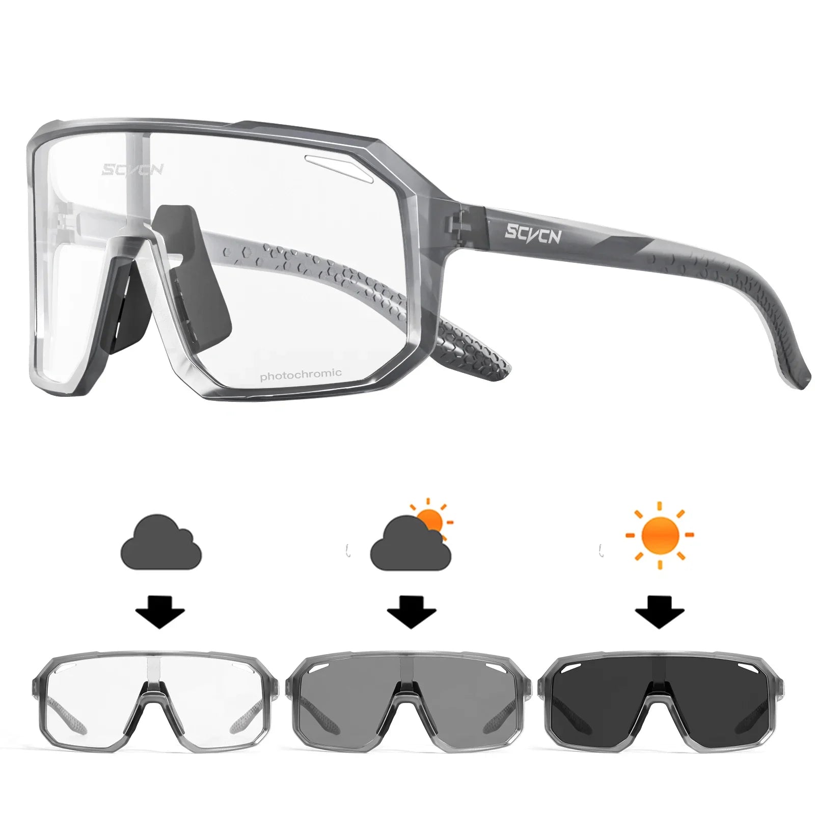 SCVCN New Photochromic Cycling Glasses Motorcycle Bike Riding Outdoor Sport Cycling Sunglasses Men Women Hiking UV400 Goggles
