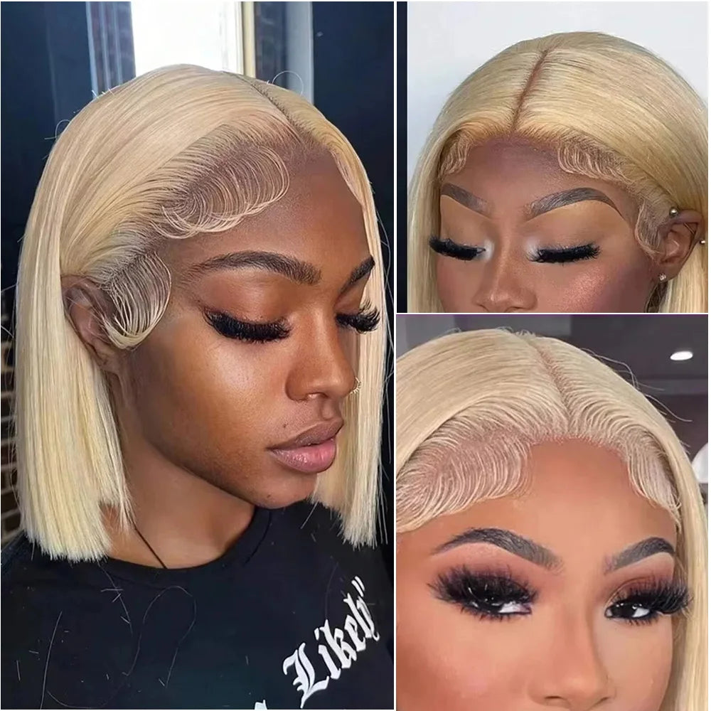 #613 Blonde Straight Short Bob Wig 13x6 HD Transparent Lace Human Hair Wig PrePlucked Brazilian Hair 7x6 Glueless Lace For Women