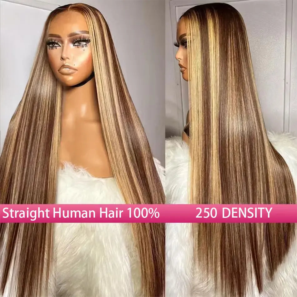 30 32 Highlight Deep Wave Hd Lace Frontal Wig 13x6 Honey Blonde Human Hair Wig Brazilian #4/27 Wet And Wavy Curly Wigs For Women