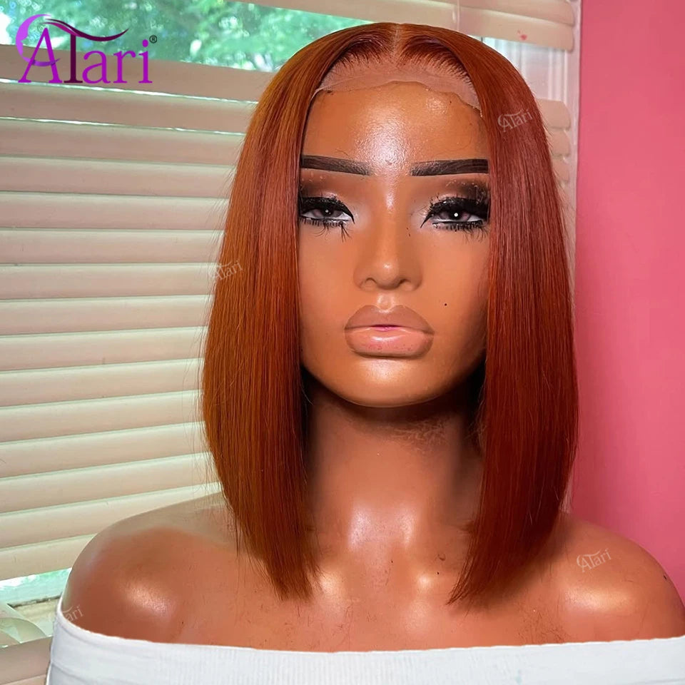 Ginger Short Bob Wig Transparent 13x4 Full Lace Frontal Human Hair Orange Colored Straight Bob Wig Pre Plucked Brazilian Wigs