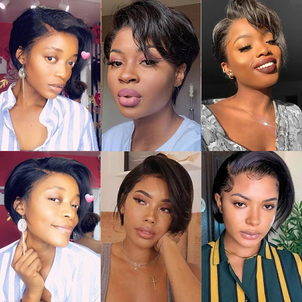 Short Pixie Cut Wigs Human Hair 13x4x1 Side Part Bob Lace Front Human Hair Wigs for Women Straight Hair Remy  T Part Lace Wigs