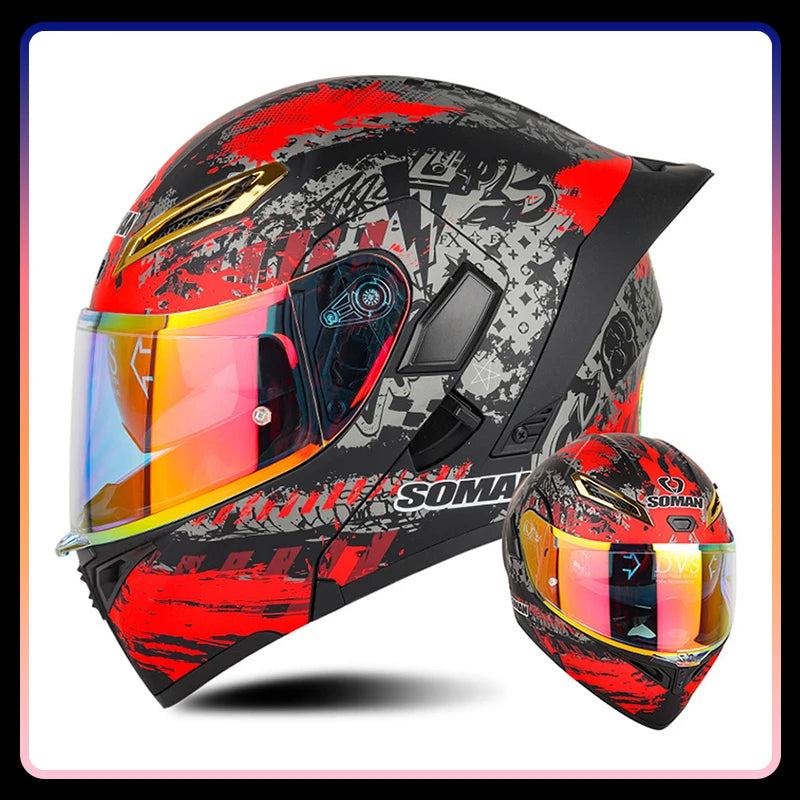 Men Women Motorcycle Helmets Full Face Helmet Colorful Dual Lens Flip Up Helmet DOT Approved Purple Modular Helm Casco Para Moto