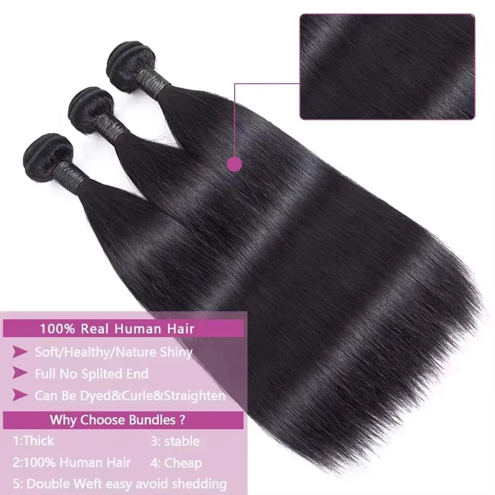 30 40 Inch Bone Straight Human Hair Weave Bundles 16A Brazilian Natural Color 1 3 4 Pcs Real Raw Human Hair Bundles Extensions