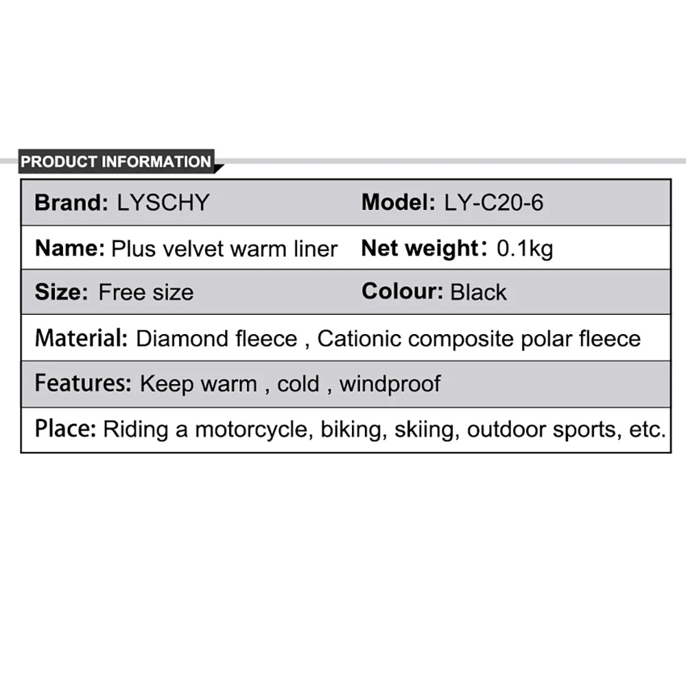 Motocycle Helmet Hood Motocross Full Face Mask Men Women Windproof Motorcycle Balaclava Plus Velvet Warm Liner Under Helmet