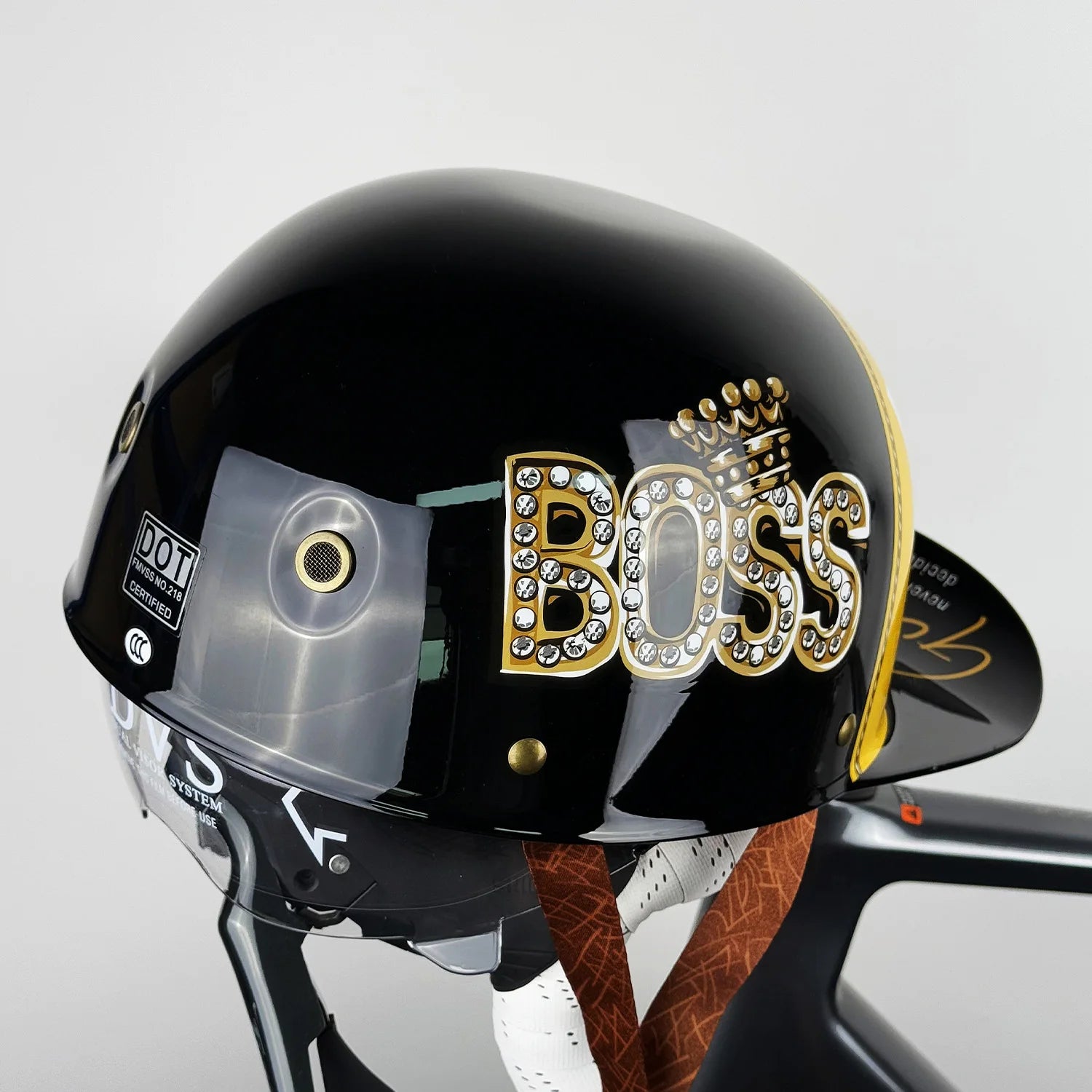 Retro Half Face Motorcycle Helmet with Transparent Inner Lens - Vintage Style for Harley & E-Scooters | Lightweight Comfortable