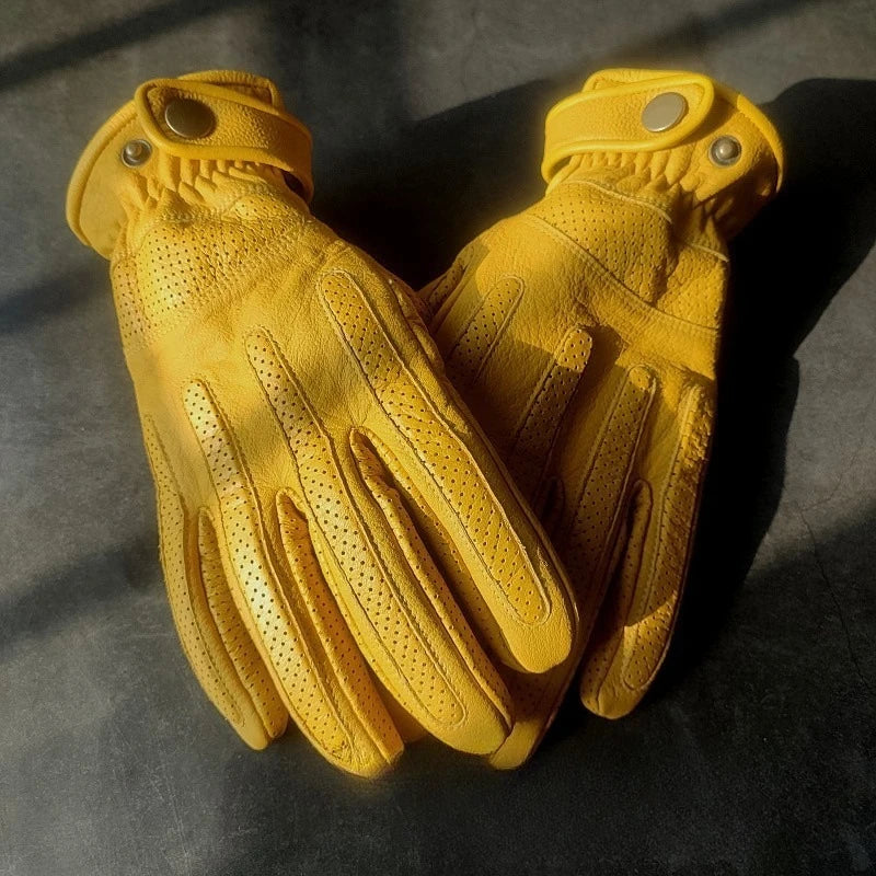 First Layer Cowhide Men's Motorcycle Gloves Retro Four-season Leather Thin Breathable Knight Outdoor Riding Protection