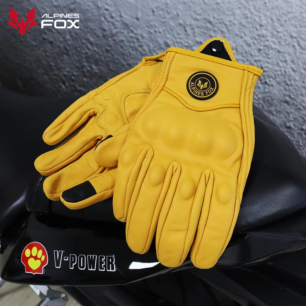 Retro Pursuit Perforated Real Leather Motorcycle Gloves Summer Moto Motocross Breathable Motorbike Gloves Protective Gears