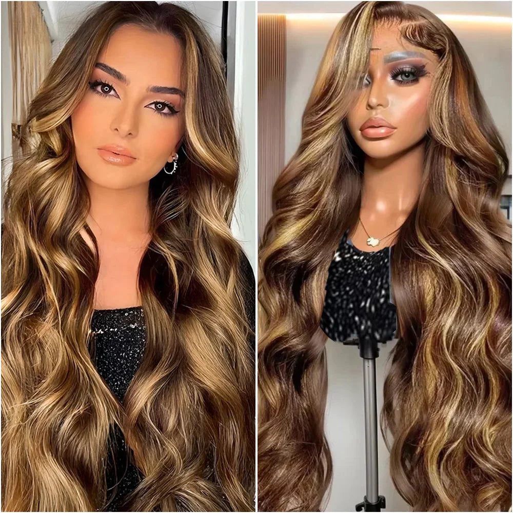 18-40 Inches Highlight P4/27 Honey Blond Ombre Wigs Human Hair 13x6 HD Lace Front Wig Body Wave 13x4 Transparent Lace Front Wigs