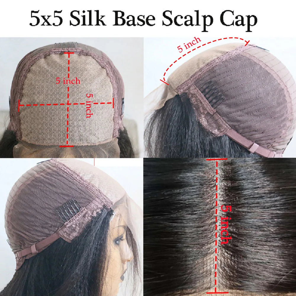 Silky Straight Human Hair With Bangs Ombre Dark Brown Brazilian Pre Plucked Finger 5x5 Silk Top Closure Wigs 13x6/360 Lace Wigs