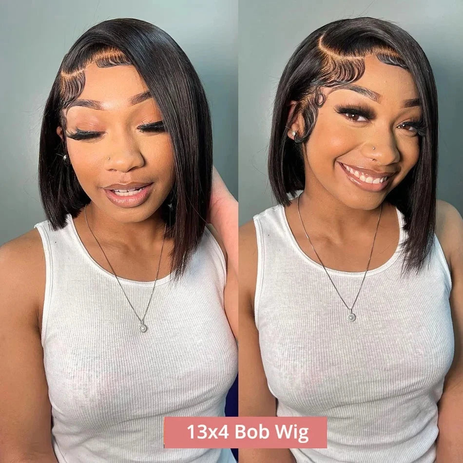Straight Short Bob Wig Human Hair 13x4 Transparent Lace Front Wigs 200 Density Natural Black Bone Straight Short Human Hair Wigs