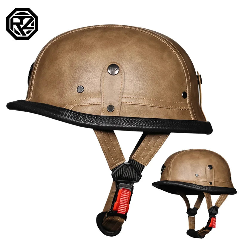 German Style  Motorcycle Helmet Retro Open Face Leather Helmet Moto Vintage Motorbike Cruising Half Helmet Cascos Para Moto