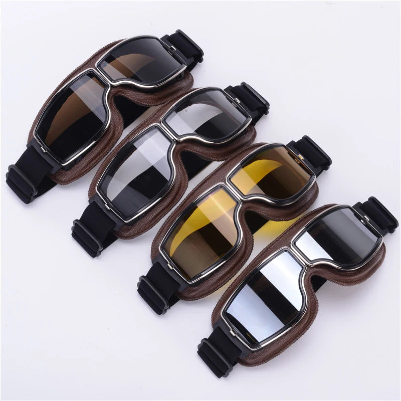 Motorcycle Helmet Glasses–Retro Windproof Sunglasses with Leather Frame–Lightweight Foldable&Universal Fit–Perfect for riding