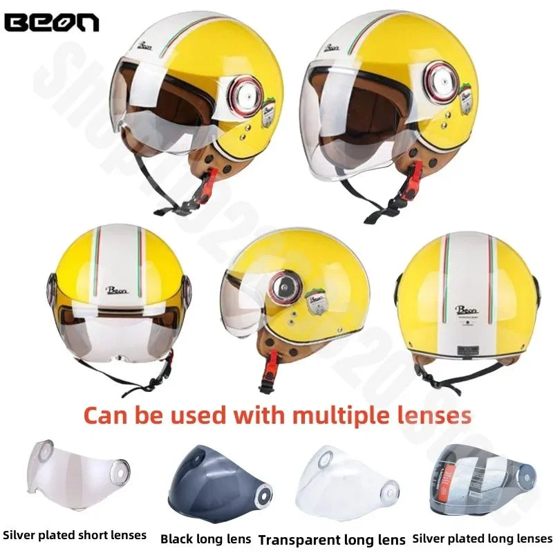 Beon Motorcycle Helmet ECE Certification Winter Warm Retro Half Cap Helmet Electric Vehicle Safety Helmet for All Seasons