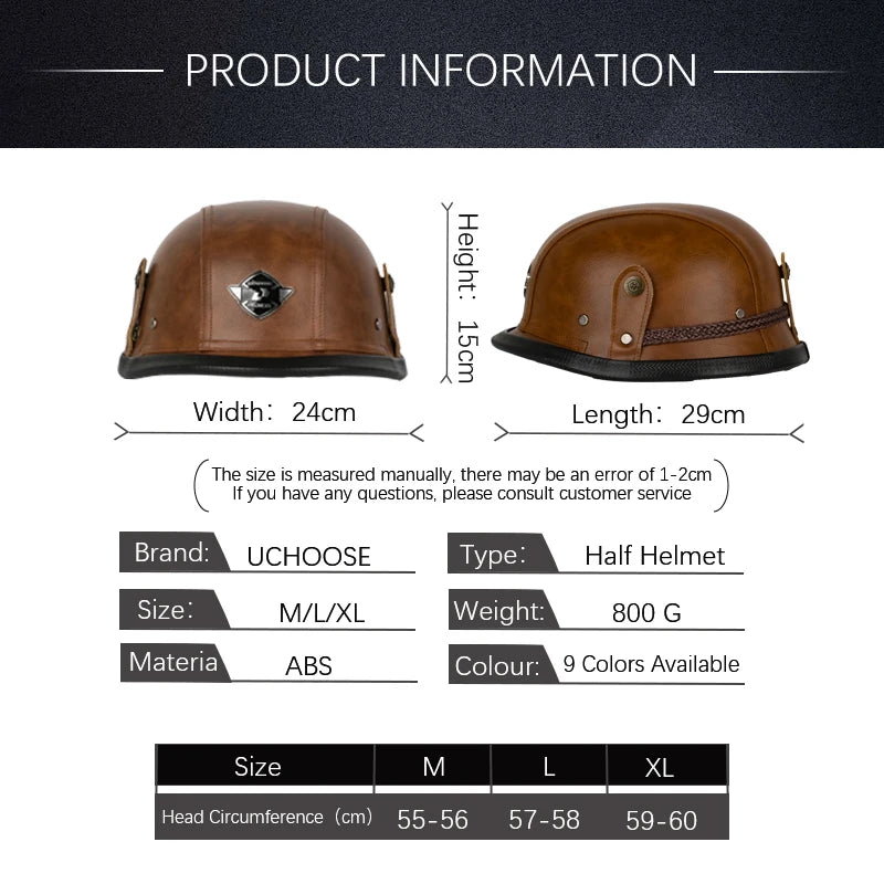 Motorcycle Half Helmet German Leather Vintage Helmet Casco Moto Motorcycle Open Face Helmet Biker Pilot