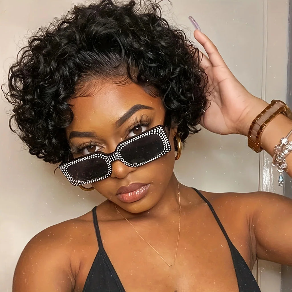 6 Inch Lace Front Pixie Cut Wig With Short Curly Human Hair Brazilian Pixie Cut Wig Human Hair Wig 13X1 Lace Front Wig