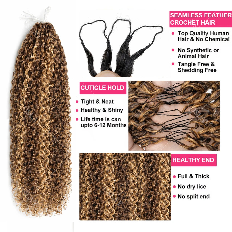 Highlight Small Spirals Curly Crochet Human Hair Extensions Invisible Pre Separated Knotless Crochet Hair With String For Braid