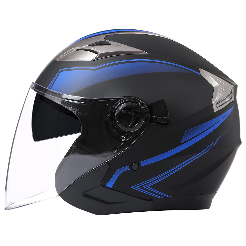 Dual Lens Retro Open Face 3/4 Motorcycle Helmet Riding Motocross Racing Motobike Vintage Cascos Capacete De Moto Men Women DOT