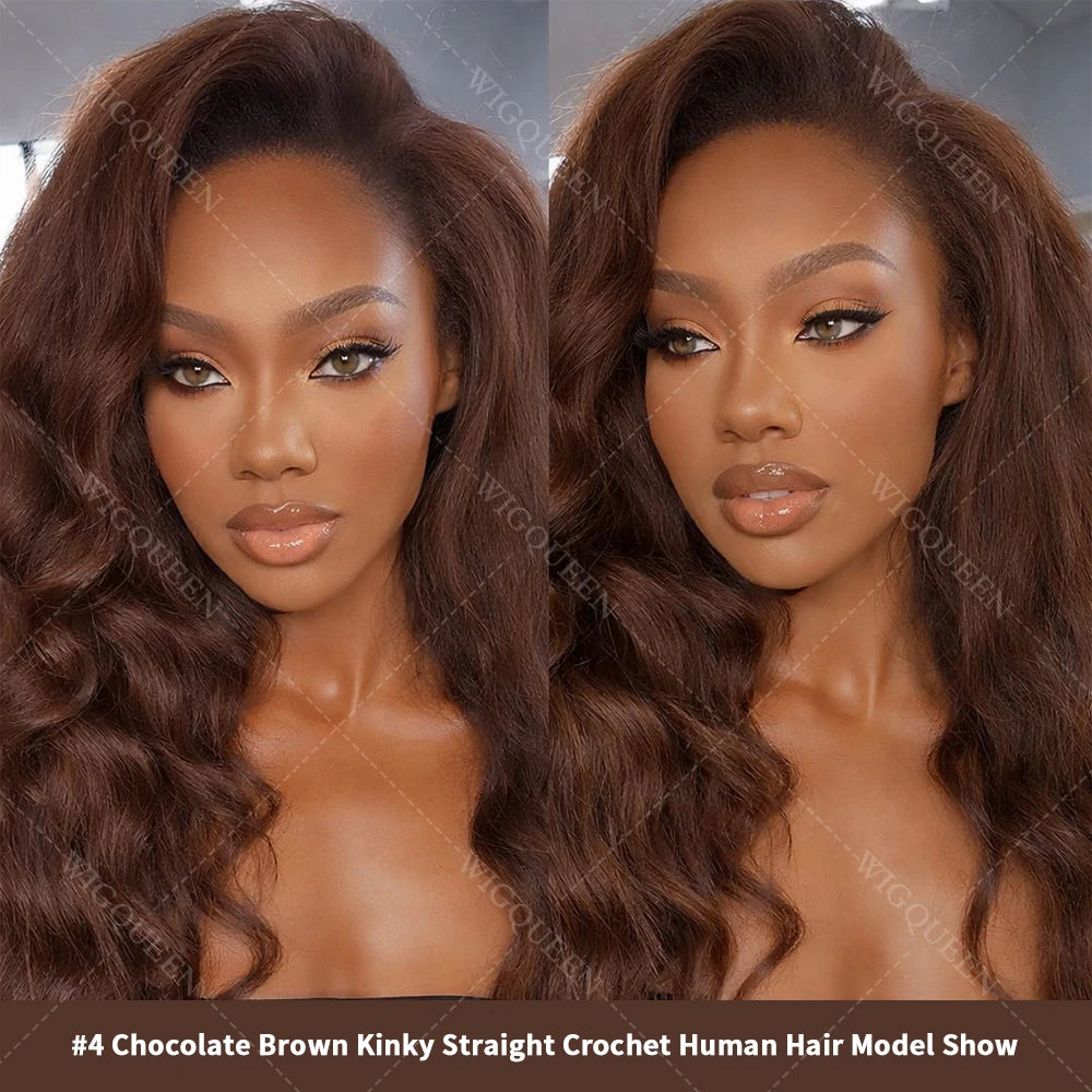 Kinky Straight Crochet bundles Human Hair Extensions 5pack/300g Full Head #4Chocolate Brown Yaki Straight Feather Line Bulk Hair