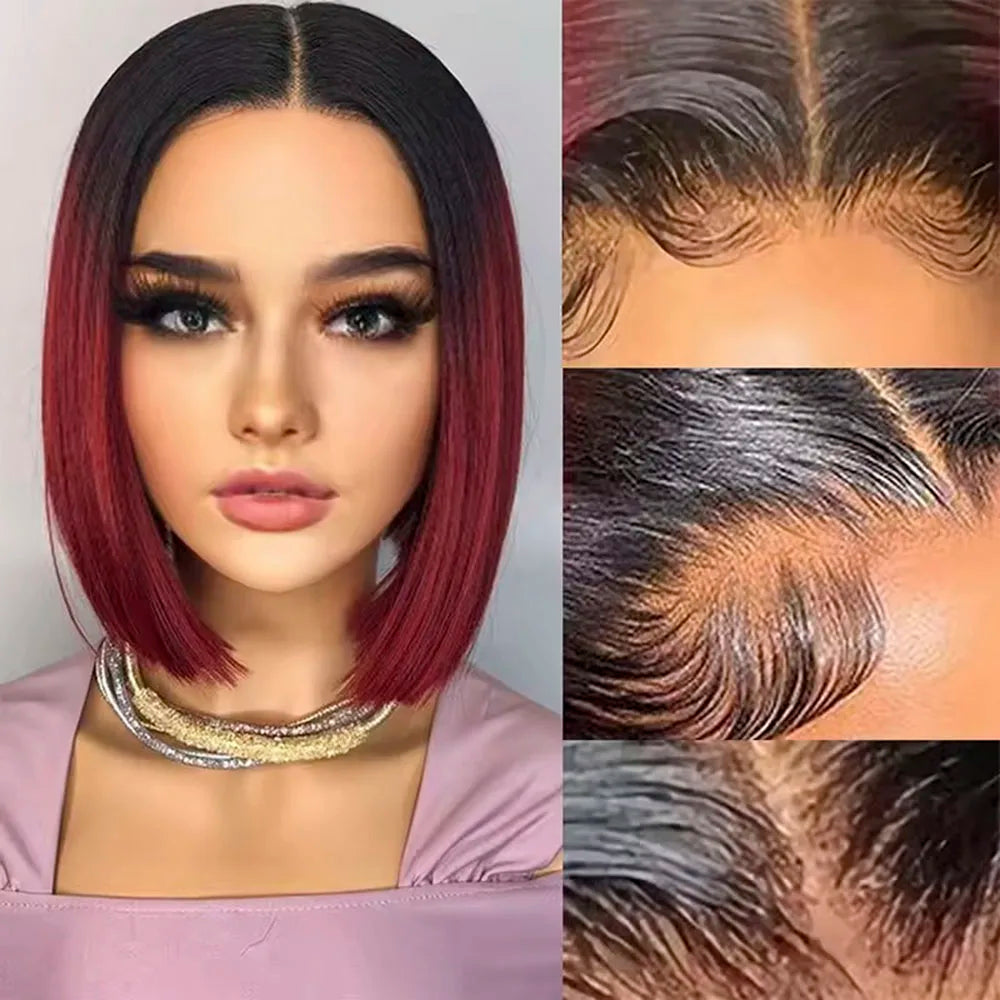 13x4 Lace Frontal 1B/99J Burgundy Body Wave Bob Human Hair Wigs Brazilian Human Hair Wigs Pre Plucked T Part Lace Wigs Remy Hair