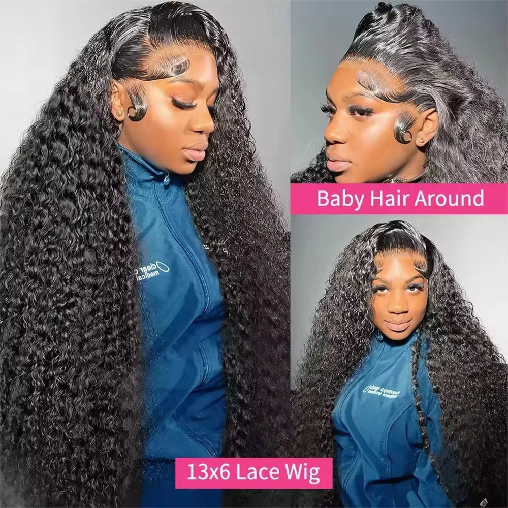 30 40 Inch Deep Wave 13x6 HD Lace Frontal Wigs Brazilian Hair 200% Density For Black Women Curly 360 Transparent Lace Wigs