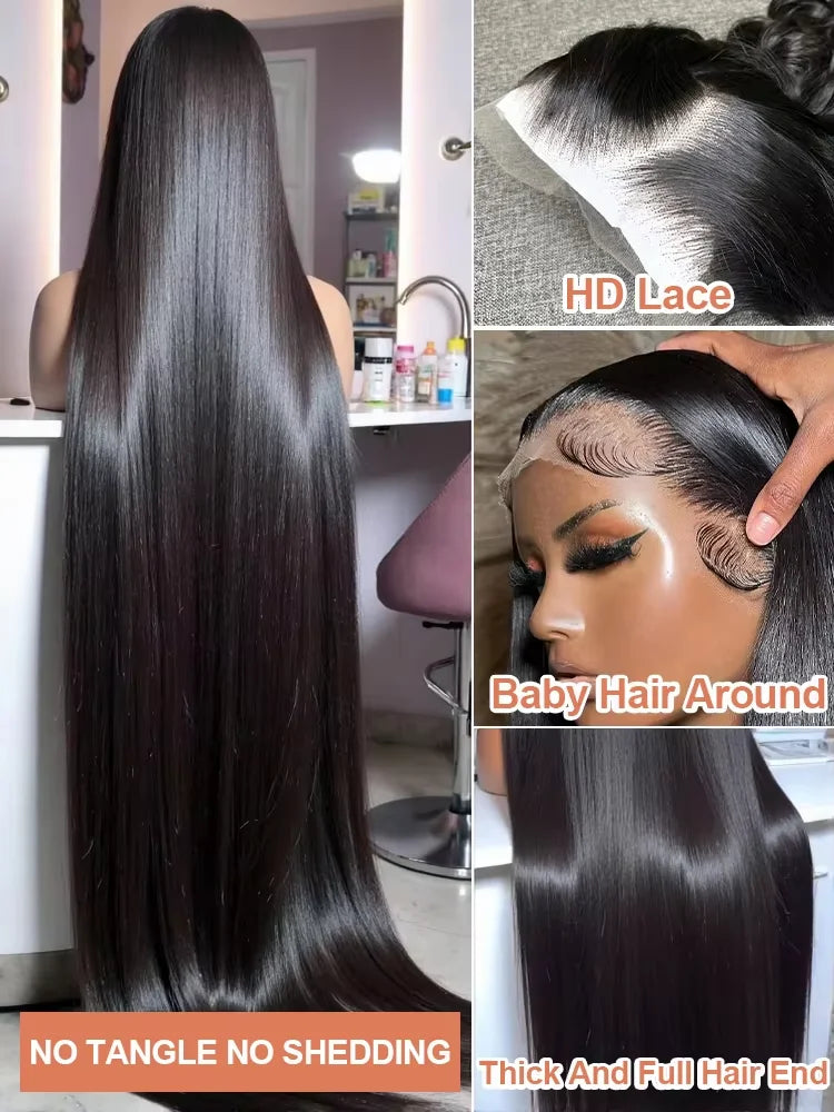 13x6 Transparent Lace Frontal Bone Straight Human Hair Wigs Brazilian 13x4 250 Density 40 Inch Pre Plucked Natural Hairline Wig