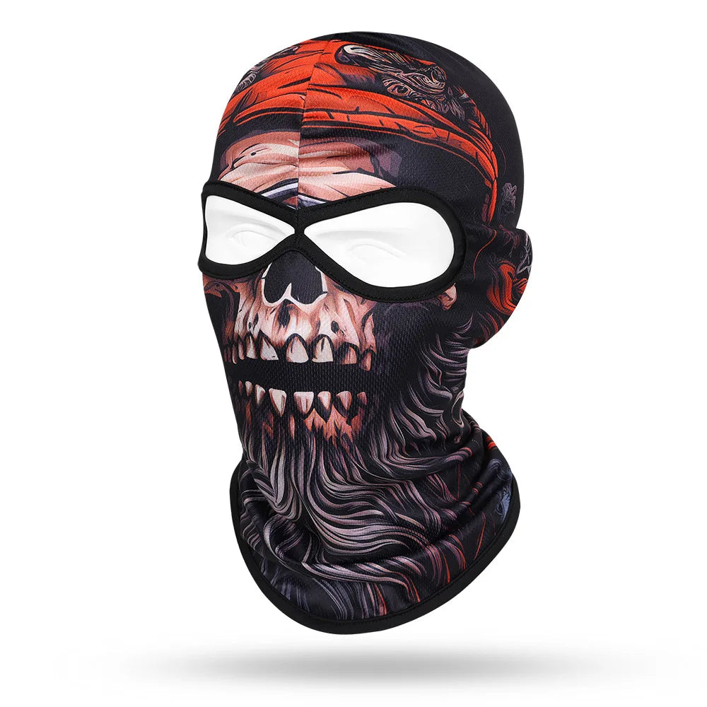 Motorcycle Balaclava, Beard Old Men Skull Print Full Face Cap, Biker Masks, Motorbike Helmet Hat, Cycling Headgear, 2 Holes,