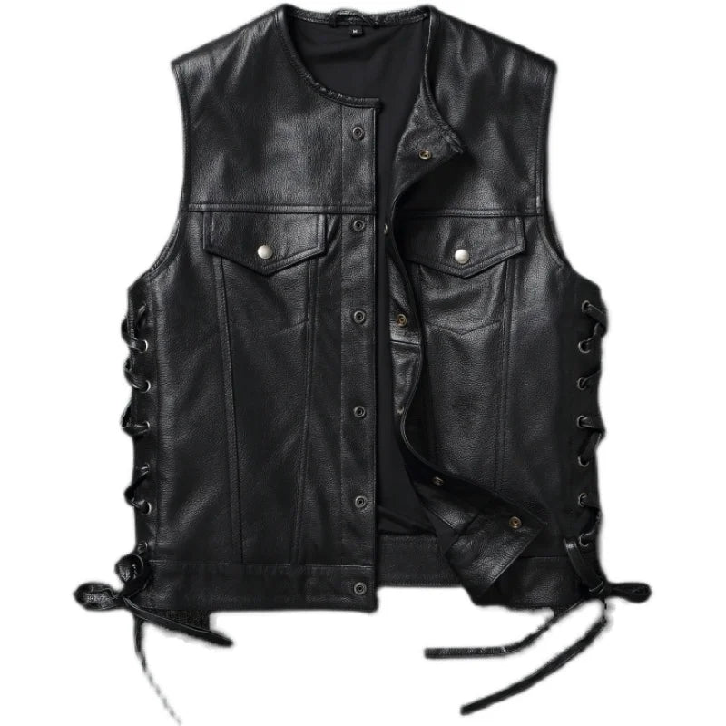 Harley Motorcycle Leather Vest Men's Sleeveless Riding Jacket Biker Vest Top Layer Cowhide Youth Casual Fashion Workwear Style
