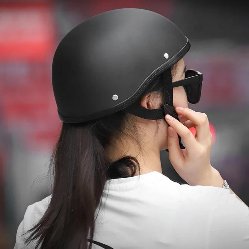 Vintage Motorcycle Cruiser Helmet Half Face German Helmet Motorcycle Helmet Bright Black Car-styling
