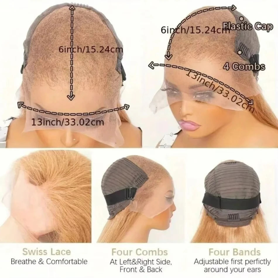 250 Density Honey Blonde 13X6 Hd Lace Frontal Wigs Straight Human Hair Wigs Preplucked Brazilian Hair 27 Colored Lace Front Wig