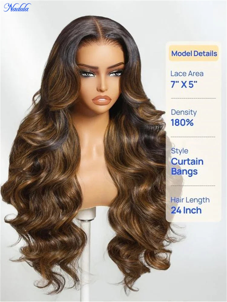 Nadula Balayage Highlights Glueless Wigs 100% Brazilian Body Wave Human Hair Wigs 7x5 Bye Bye Slip™ Wig with Invisi Drawstring
