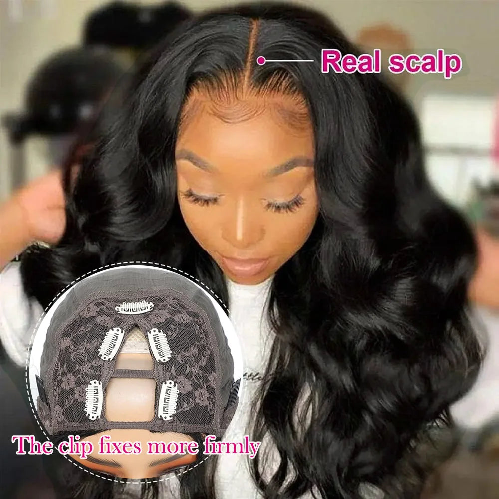 200 Density V Part Wig Human Hair Body Wave With Drawstring Wigs Real Scalp 16-32 Inches V Part Wig Fit For All Head Sizes