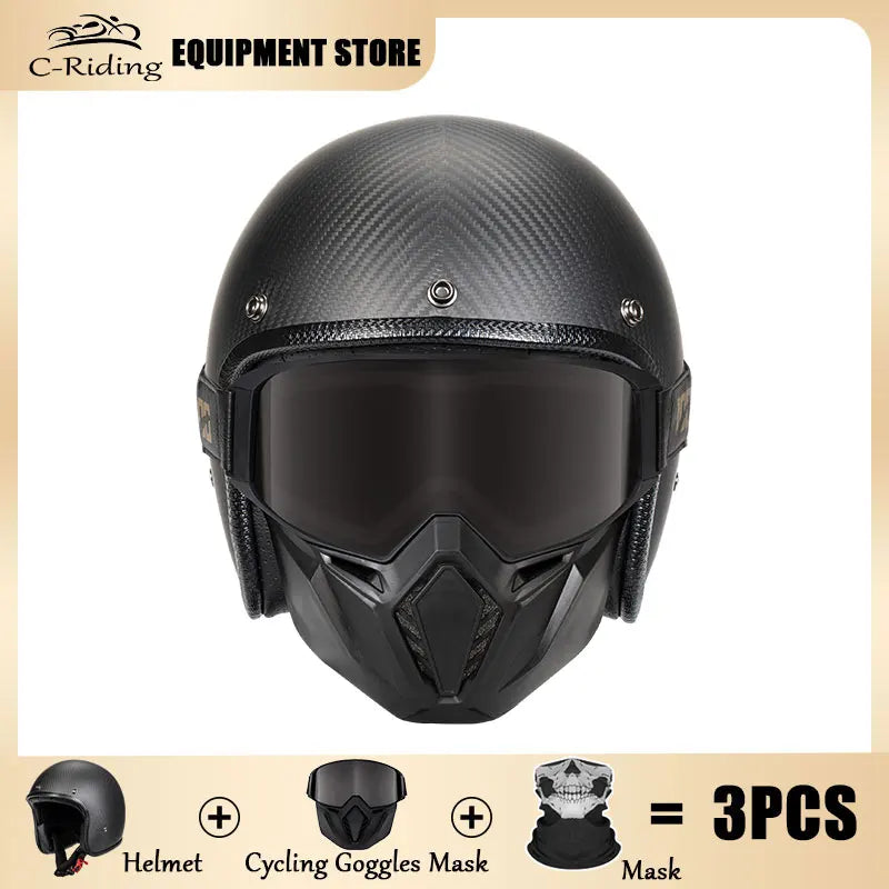 Open Face Helmet Carbon Fiber Motorcycle Helmets for Moto DOT Approved Four Seasons Universal 3K 12K Ultra Light 3/4 Jet Helmet
