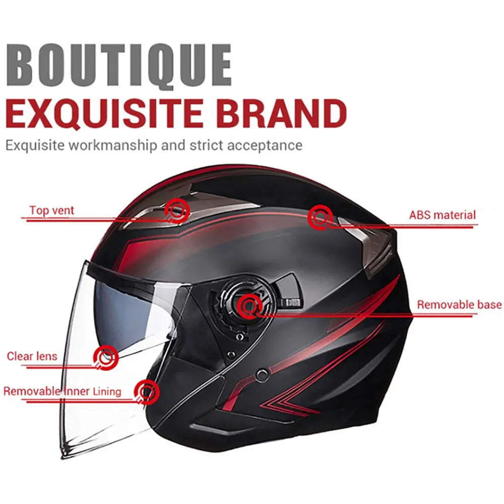 Dual Lens Retro Open Face 3/4 Motorcycle Helmet Riding Motocross Racing Motobike Vintage Cascos Capacete De Moto Men Women DOT