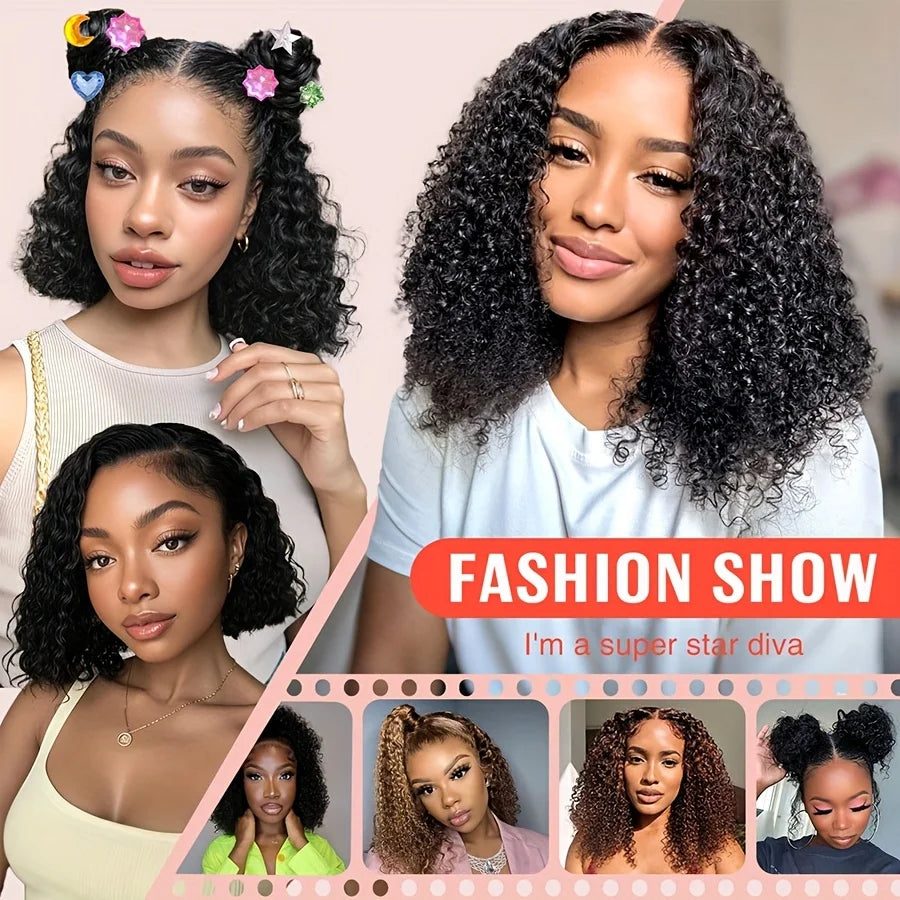 Deep Wave BOB Wig Human Hair 13x4 HD Curly Lace Front Wigs Human Hair Pre Plucked Wear And Go Glueless Short Curly Frontal BOB