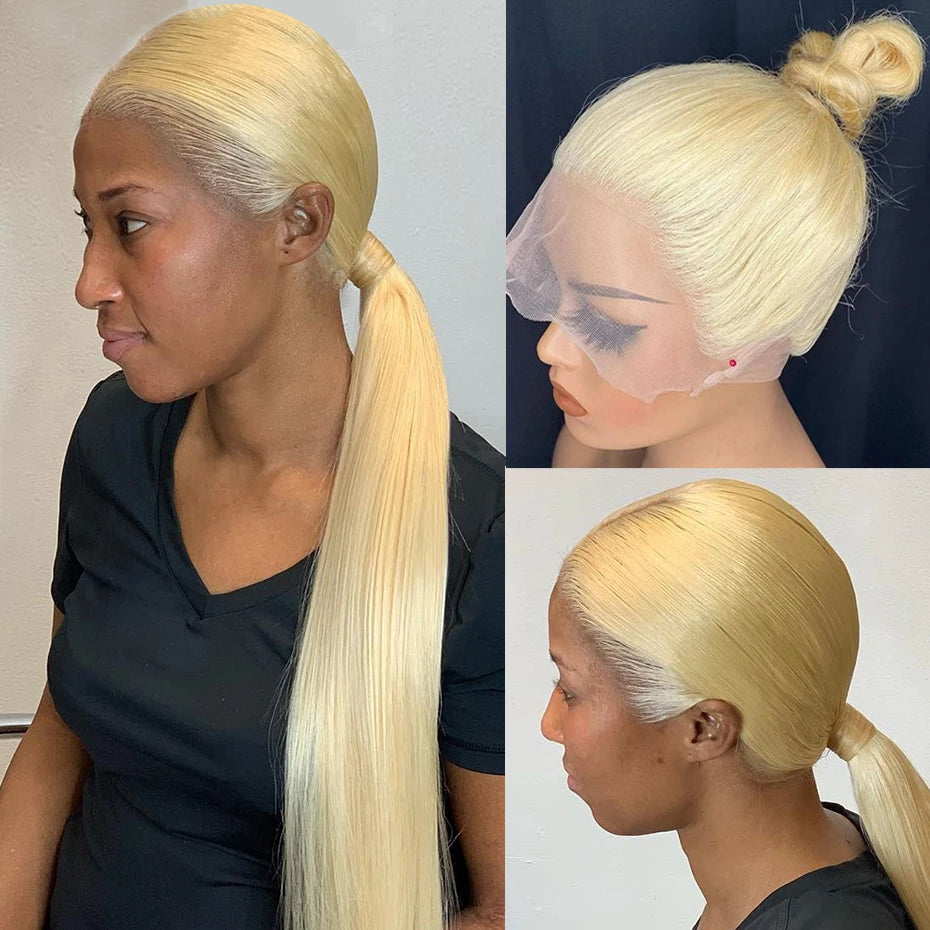 360 Lace Frontal Wig Human Hair Preplucked 613 Honey Blonde Lace Front Wig Bone  Straight Ponytail Brazilian Lace Wigs For Women