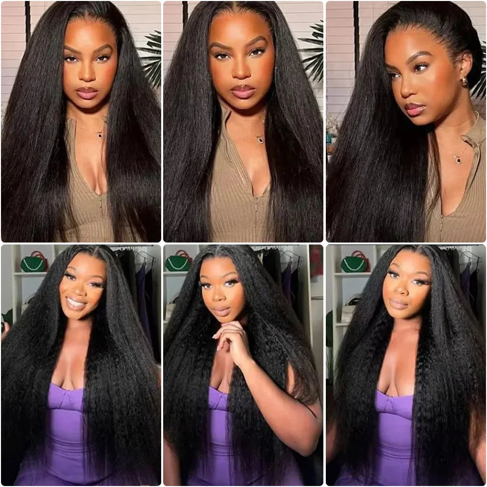 V Part Kinky Straight Wig Human Hair For Women 200% Density Beginnger Friendly Upgraded U Part  Wigs In Natural Color 12-32 Inch