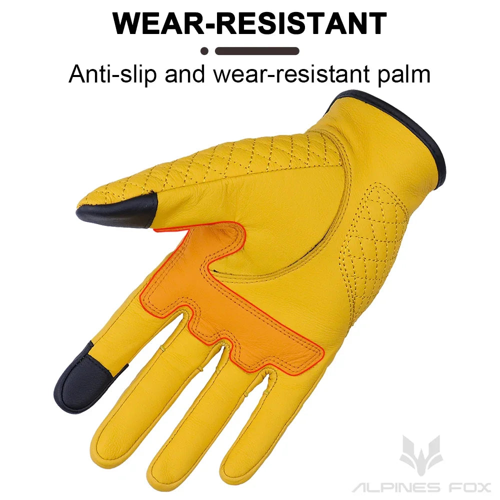 Retro Motorcycle Gloves Real Leather Full Finger Black Yellow Men Women Protective Gear Motorbike Glove Touch Screen Guante Moto
